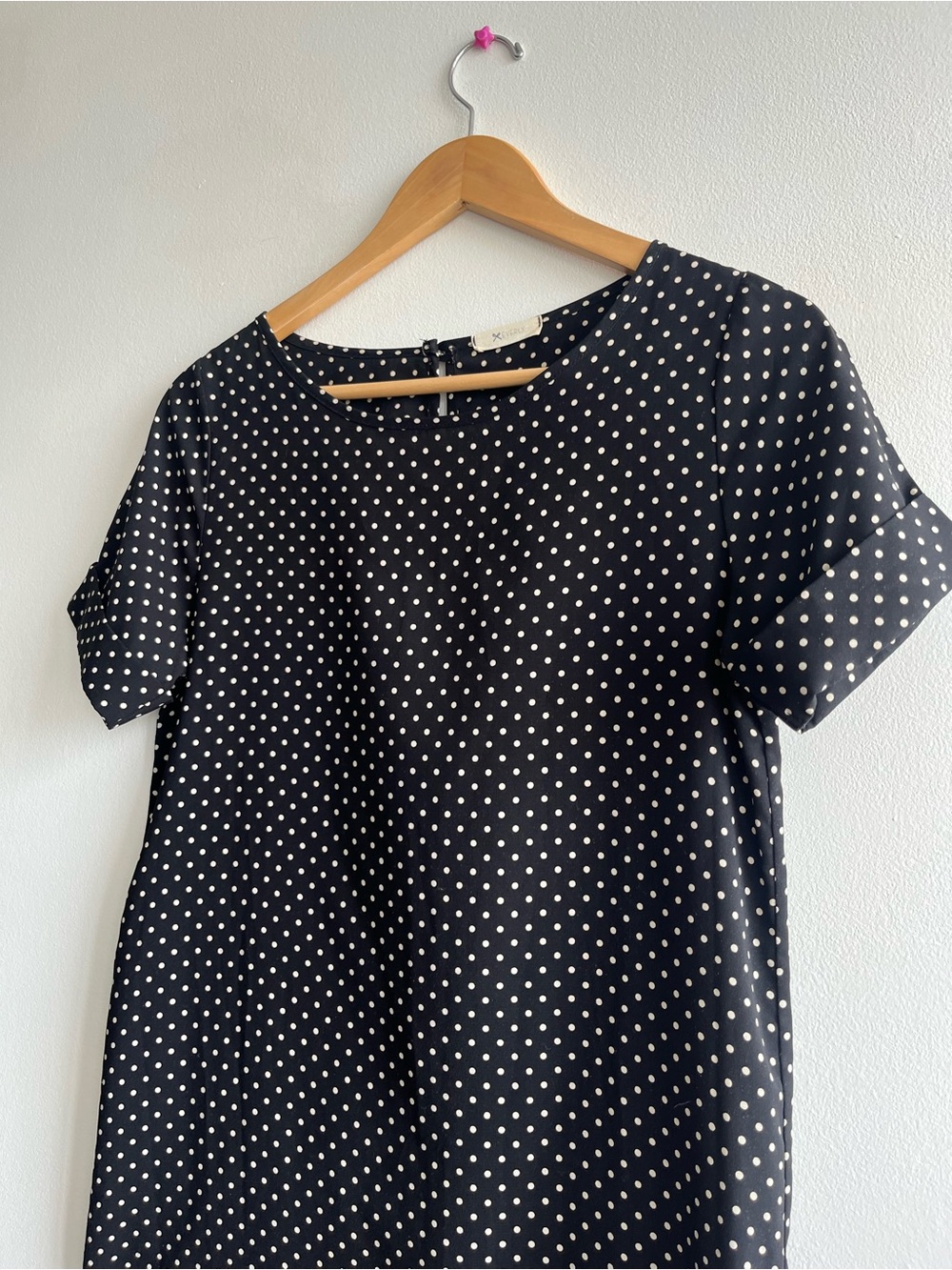 Everly Black Polka Dot Shift Dress | Minimalist French Girl Summer Dress Sz S - Picture 2 of 8